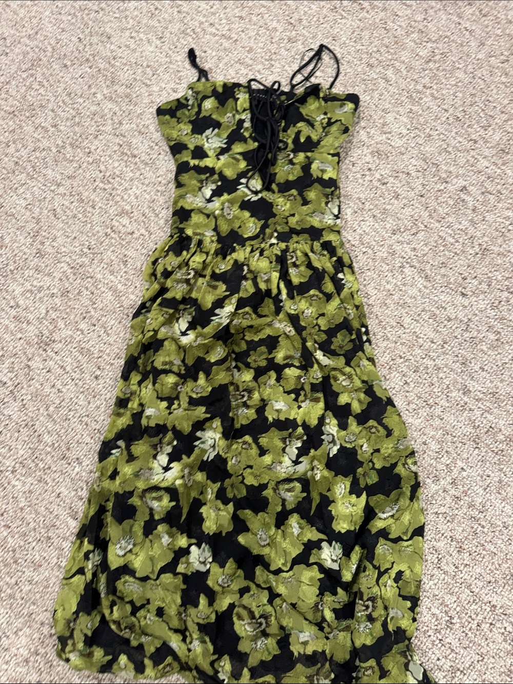 NWOT Endless Rose Black and Green Floral Lace-Up Maxi Dress